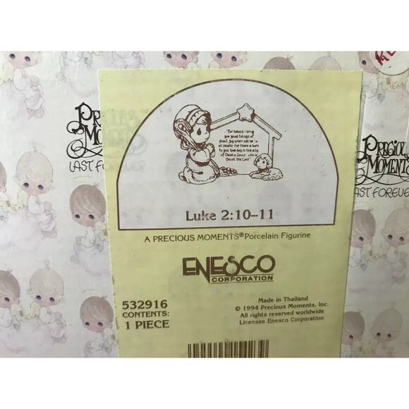 Enesco Precious Moments 1994 Luke 2:10-11 Figurine 532916 Trumpet boy shepard - Picture 8 of 8